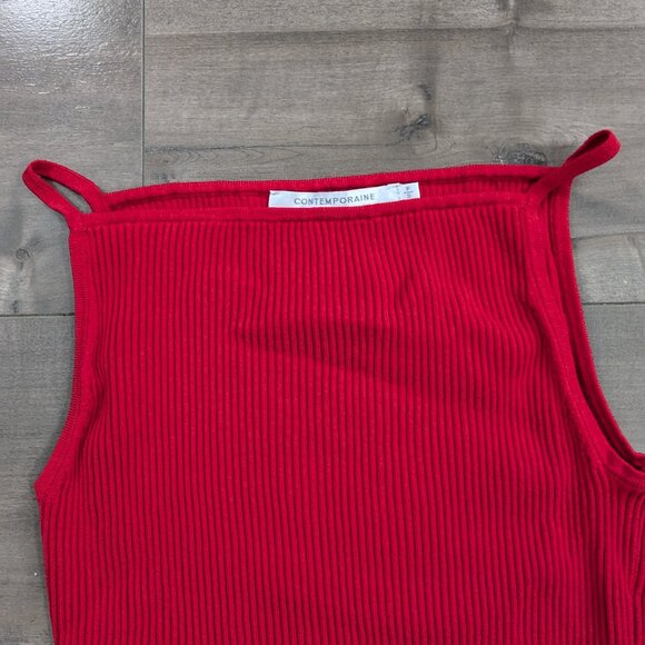 Red Tank Top with 90s Style Square Halter Neck with Spaghetti Straps - Picture 4 of 6